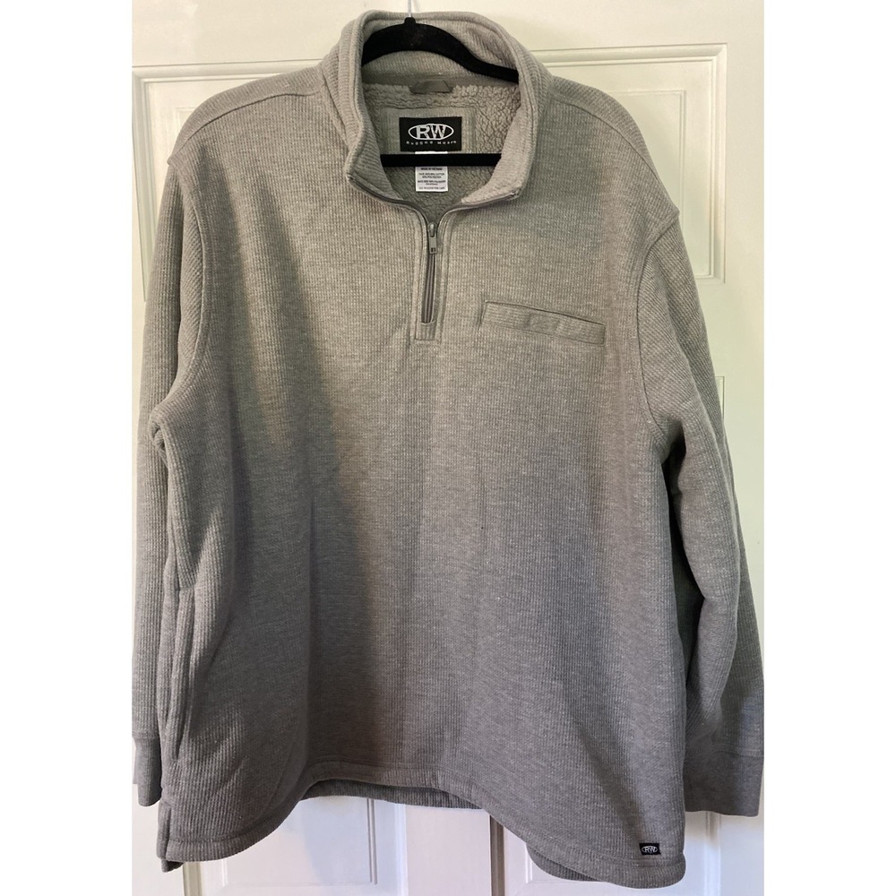 Rugged Wear Mens Sweater SZ XL 1/4 Zip Pullover Ribbed Fleece Lined Gray Pocket